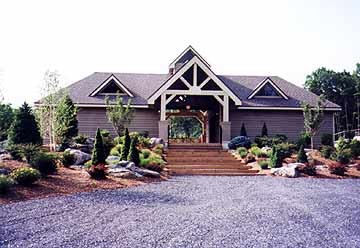 Office park grounds with maintained lawn and ornamental trees